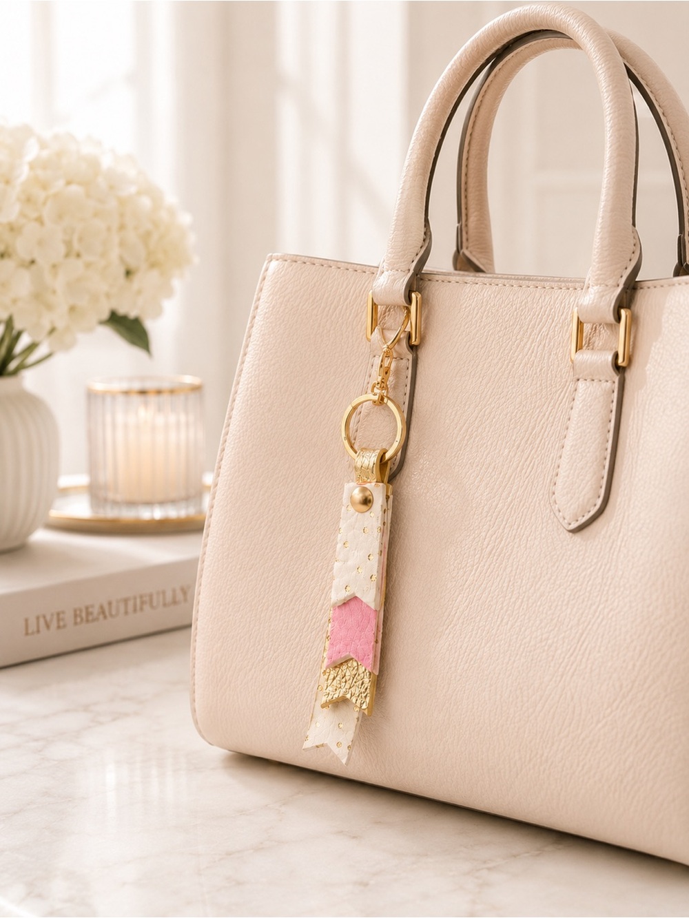 LC Lauren Conrad Pink Gold Tiered Keychain Fob Cute Gift Tassel NWT